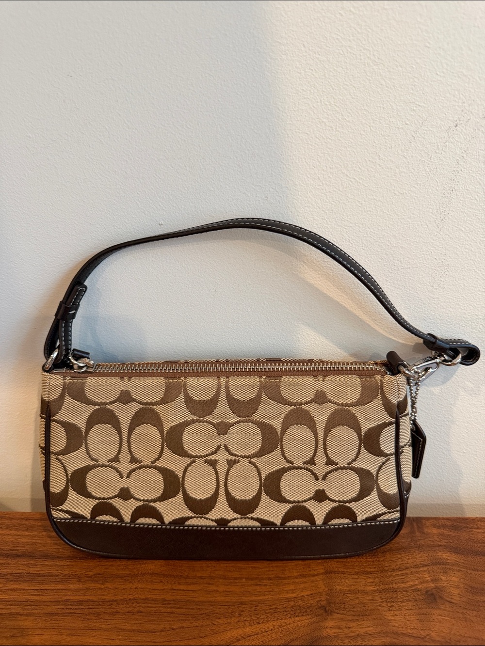 Coach Vintage 6094 Khaki/Dark Brown Signature Canvas Demi Shoulder Bag